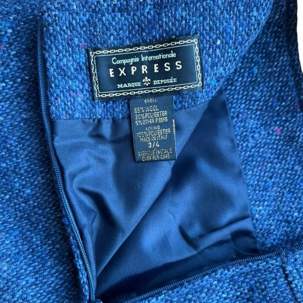 Express vintage wool blend Tweed miniskirt with front pockets size 4 Y2K